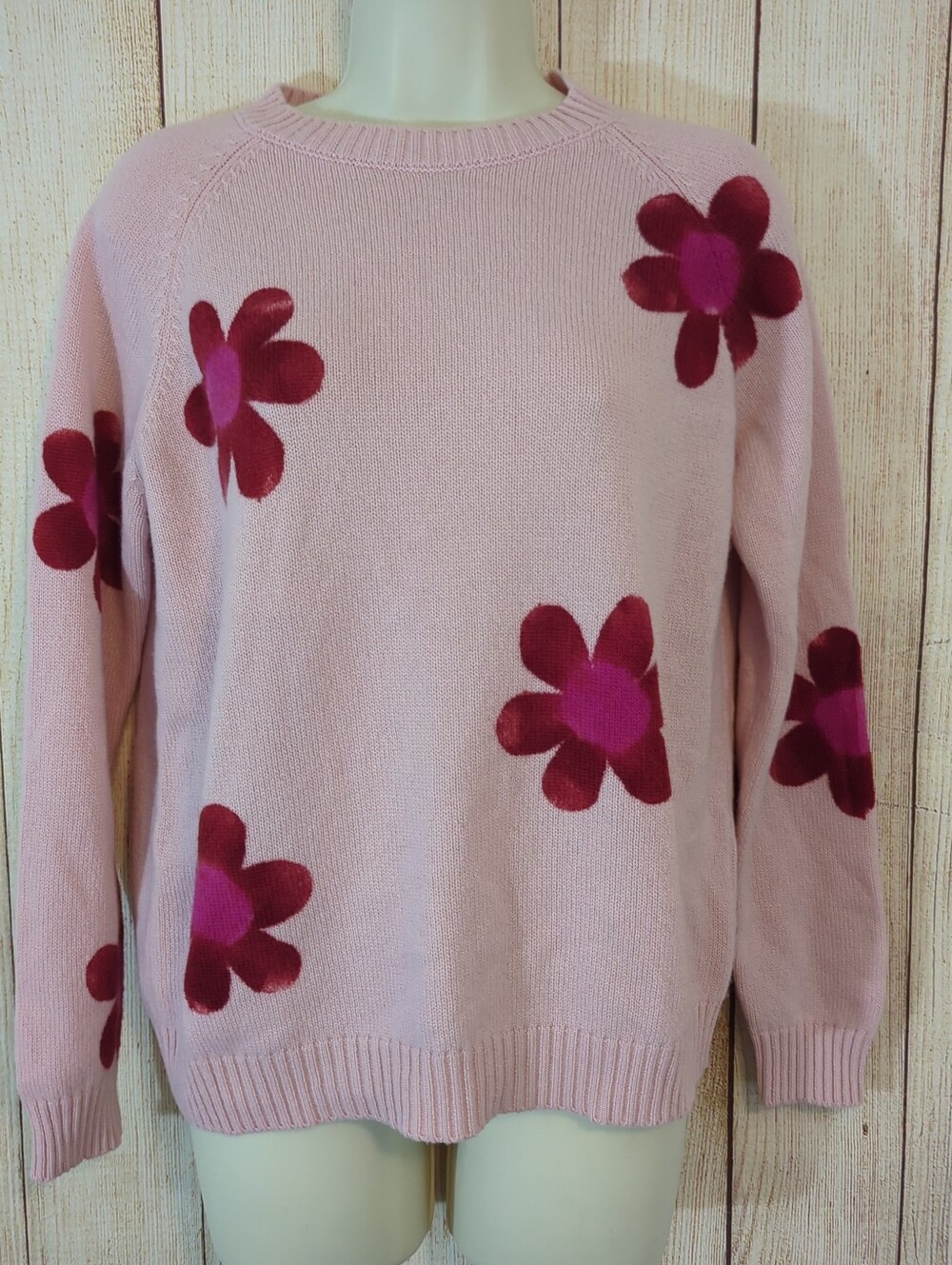 Floral Pink & Red Cashmere Sweater